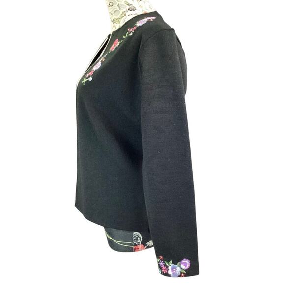 Vntg 90's Northern Isles embroidered floral cardigan long sleeve L black - Picture 3 of 5